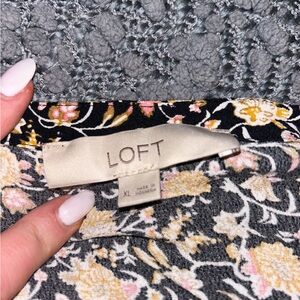 Loft Drawstring Waist Black & Yellow Floral Dress